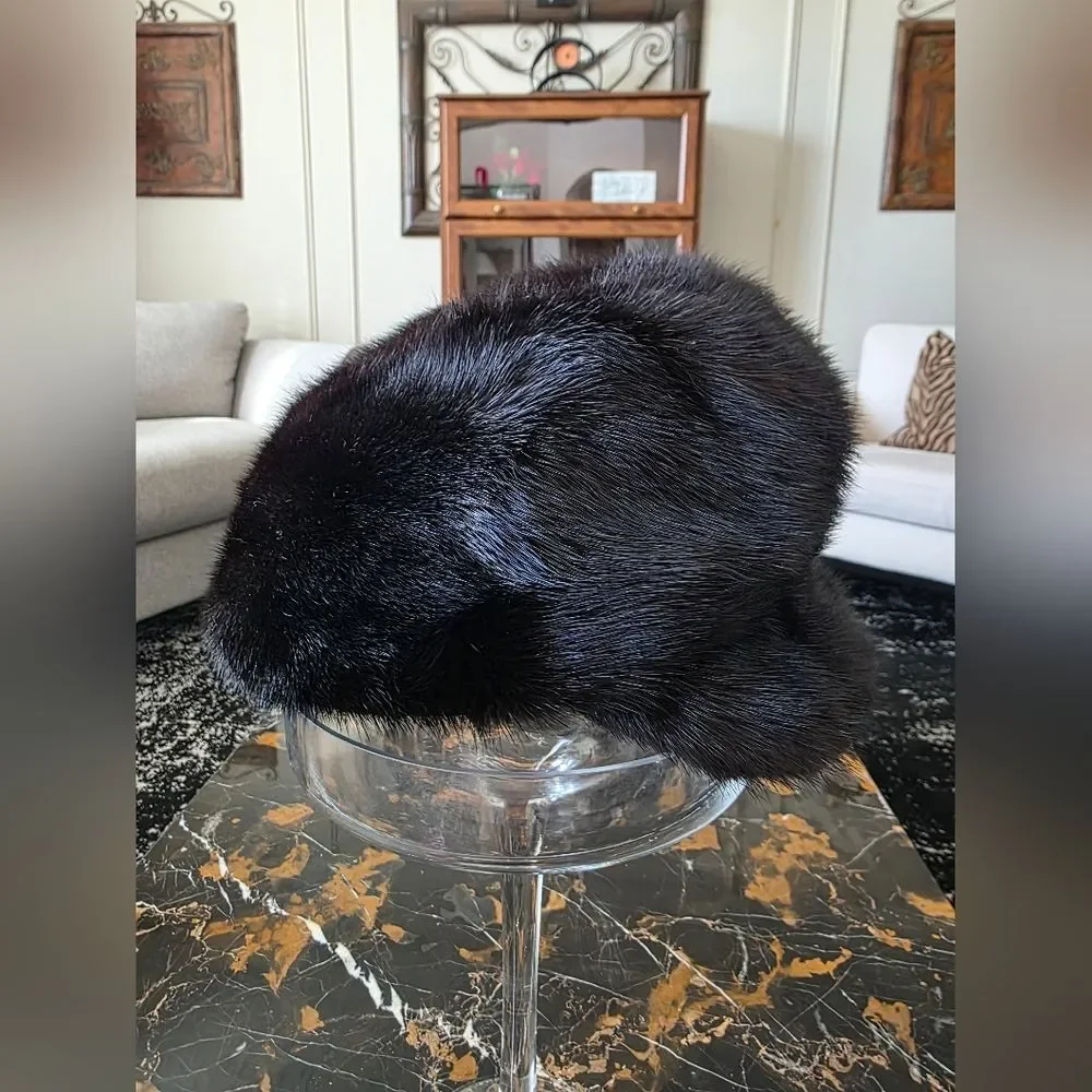 Real Fur Baseball Cap Hat Dark Brown 21' Circumference